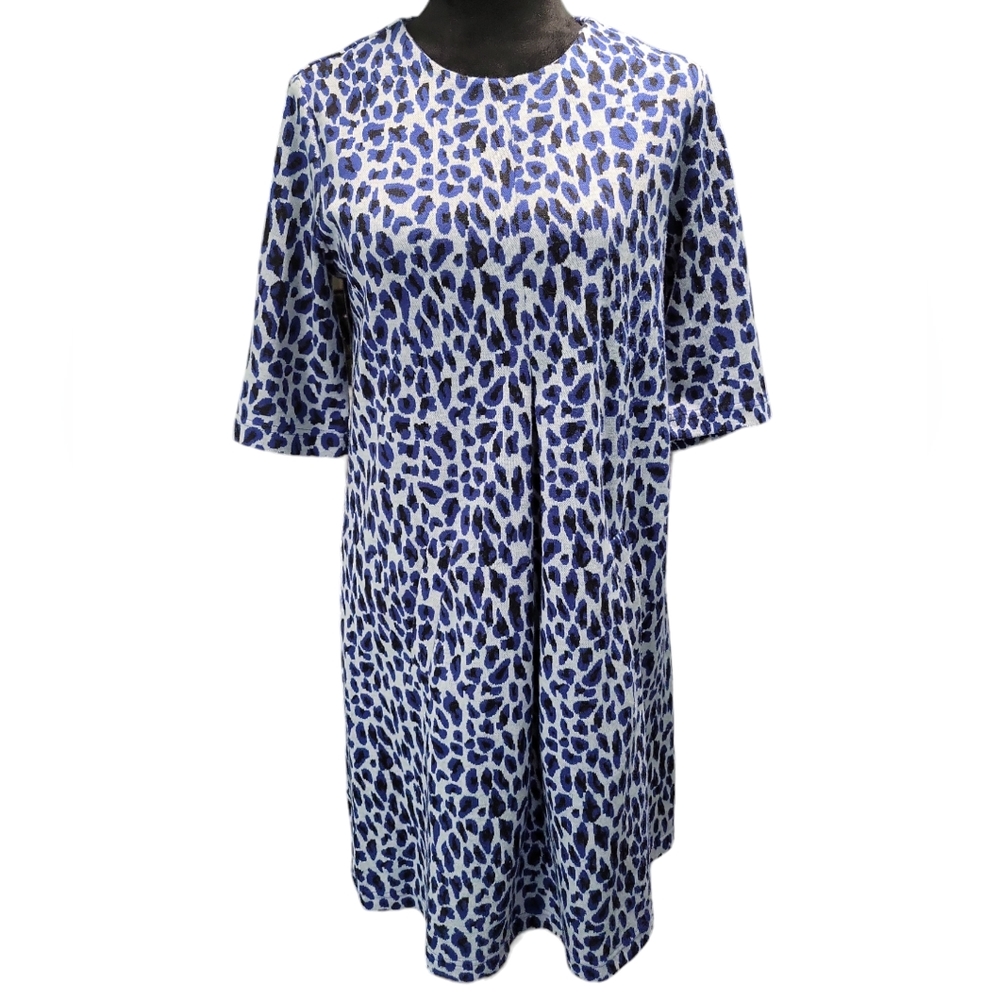 Tyler Boe Blue Leopard Cowl Neck Dress Back Zip With Pocket Small